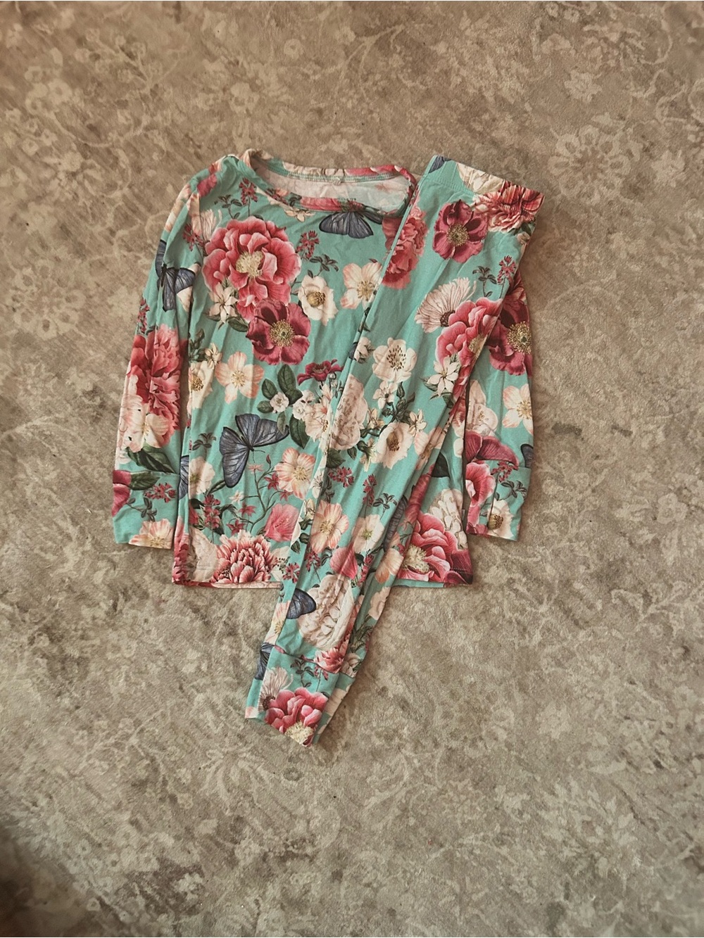 Posh Peanut Mint Floral Long-Sleeve Top with Pink Blooms
